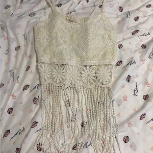 Cream Lace Fringe Crop Top